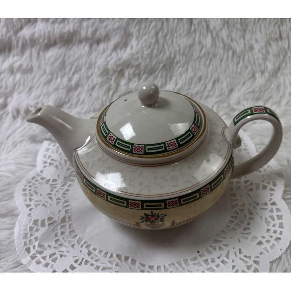 Vintage Staffordshire Balustrade Teapot 82649G England Floral Greek Key